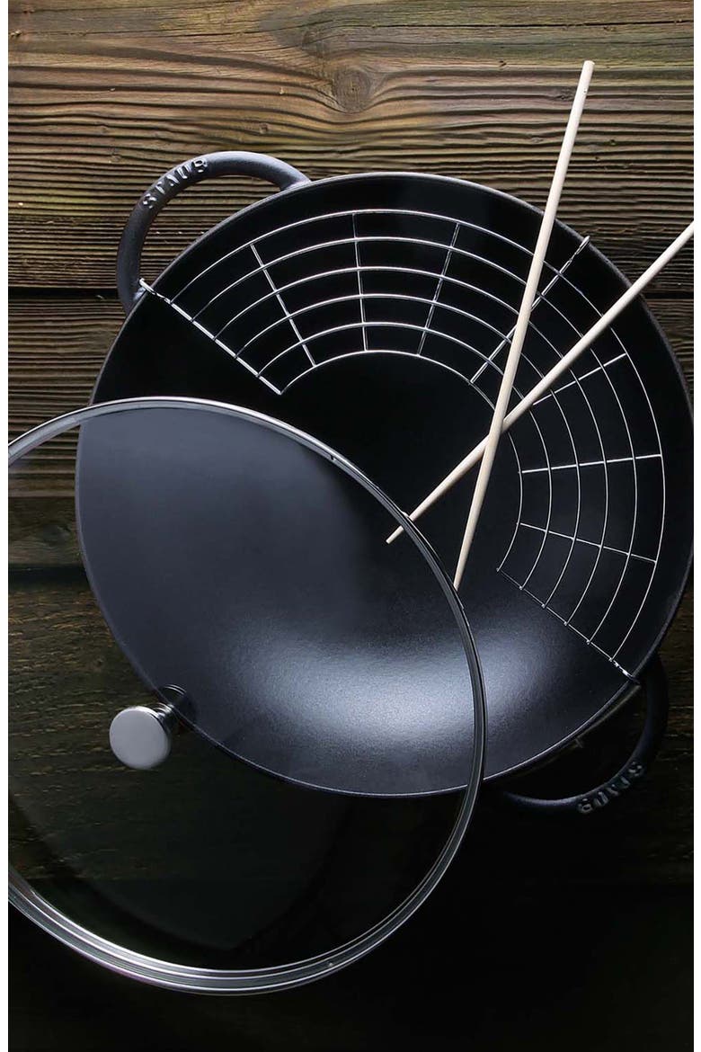 6-Quart Matte Black Enameled Cast Iron Wok with Lid, Alternate, color, MATTE BLACK