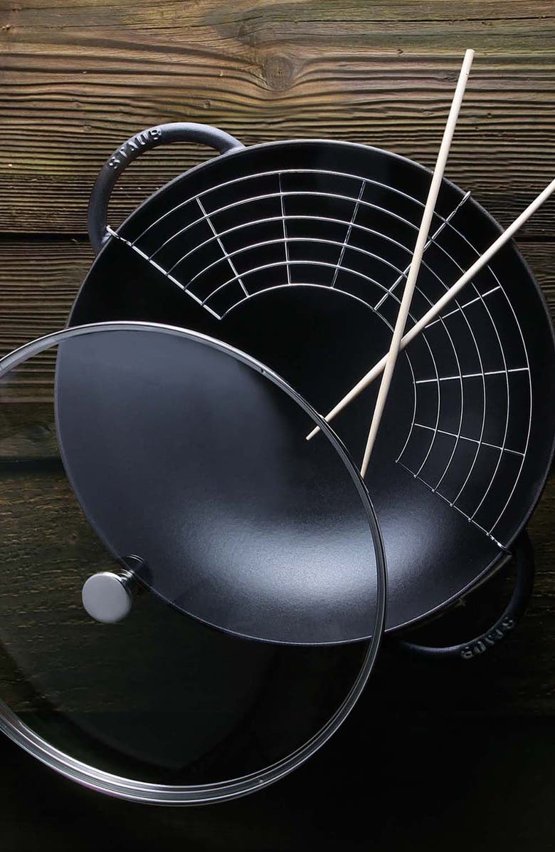 Staub 6-Quart Matte Black Enameled Cast Iron Wok with Lid, Alternate, color, Matte Black