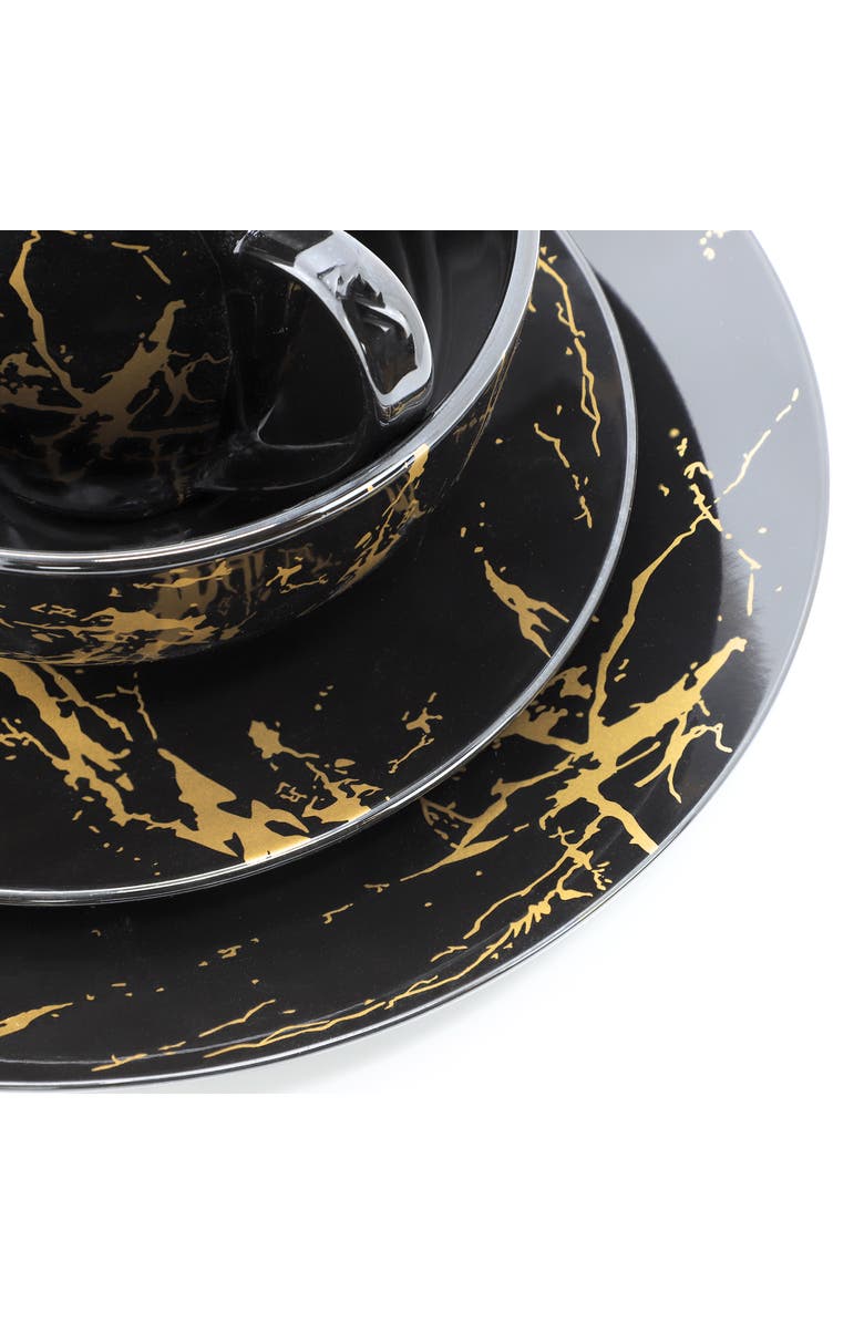 Elama Fine Marble 16 Piece Porcelain Dinnerware Set, Alternate, color, Black