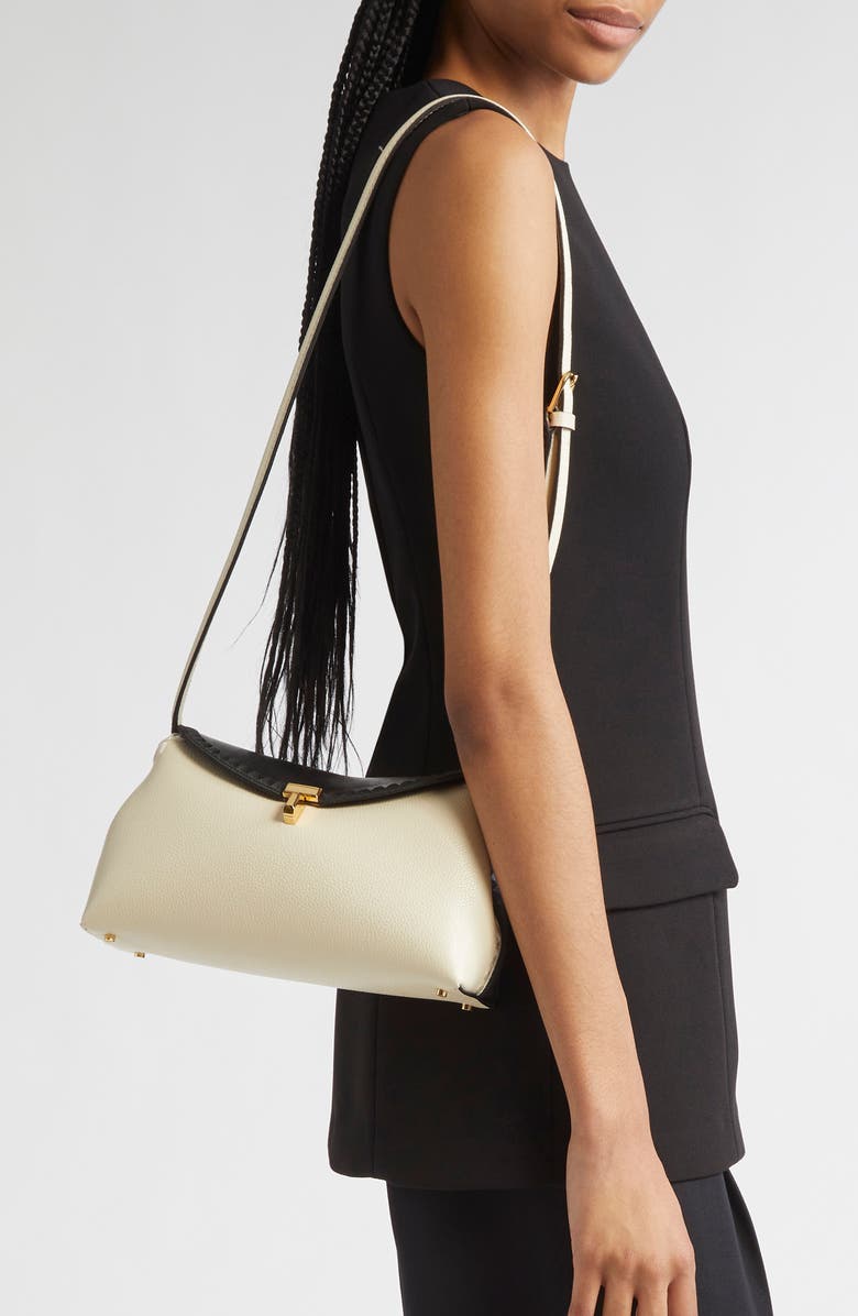 TOTEME T-Lock Embroidered Leather Clutch, Alternate, color, Black/ Milk