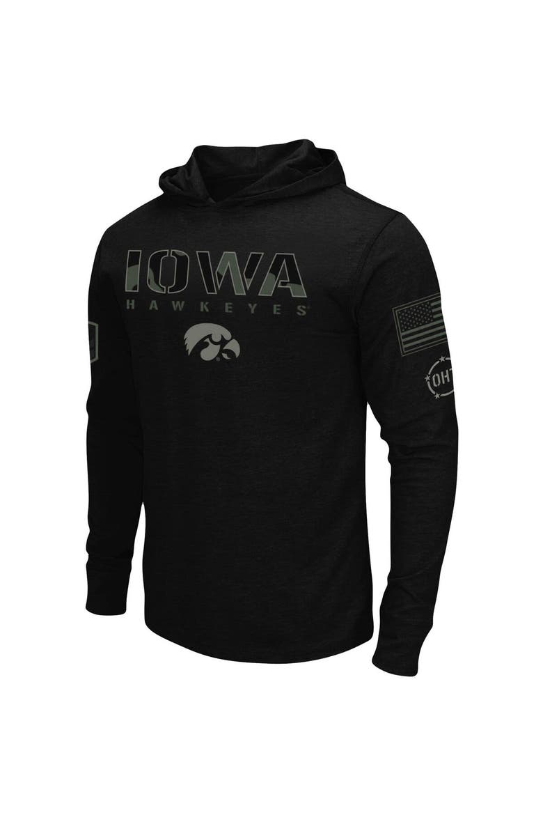 Men's Colosseum Black Iowa Hawkeyes OHT Military Appreciation Hoodie Long Sleeve T-Shirt, Alternate, color, Black