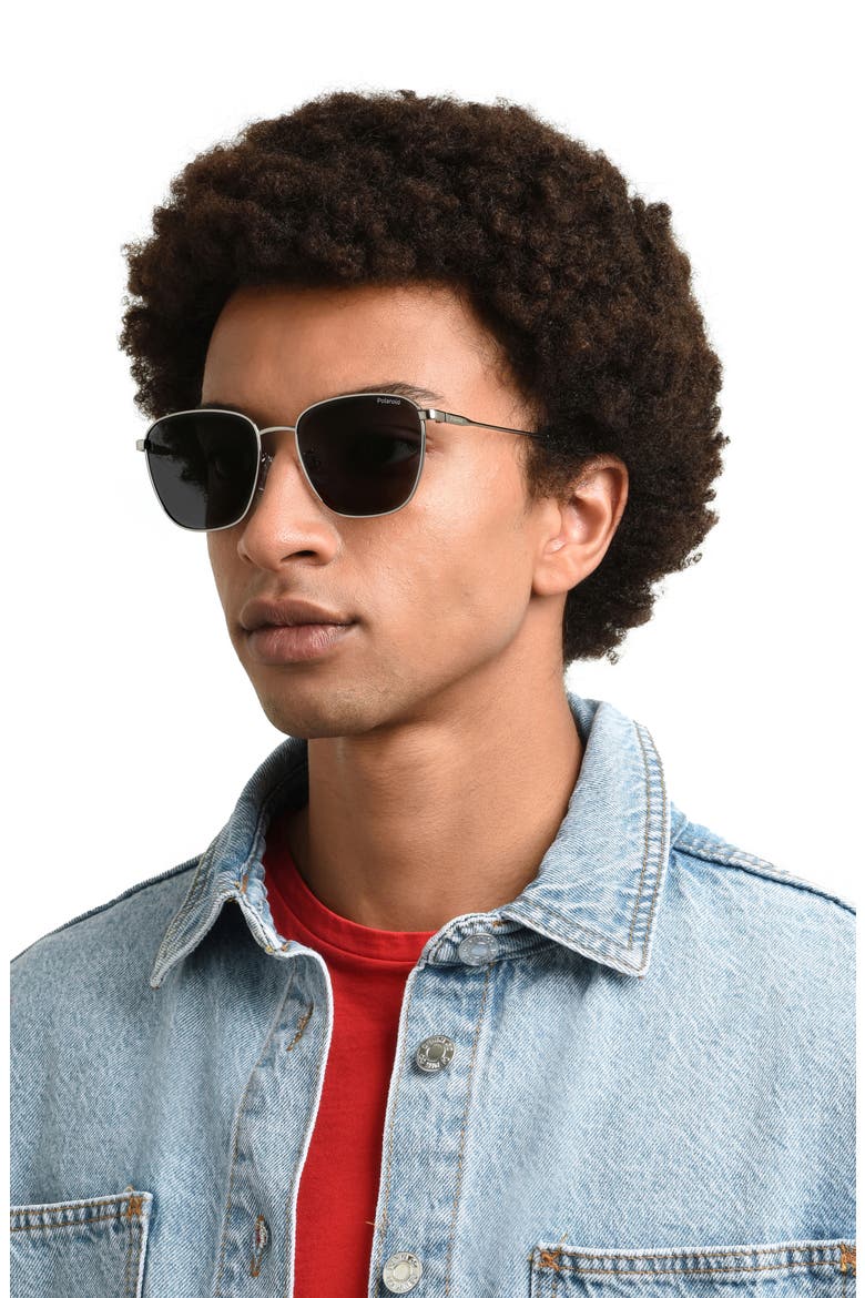 56mm Polarized Rectangular Sunglasses, Alternate, color, RUTHENIUM/ GRAY POLARIZED
