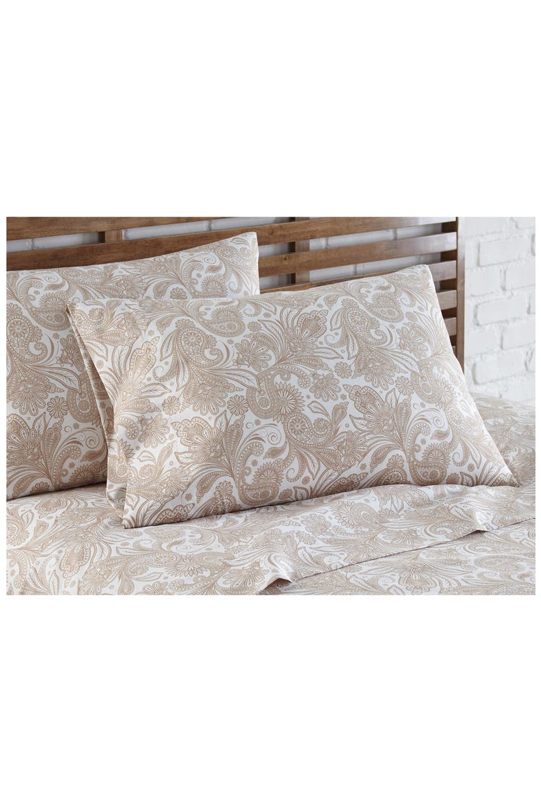 Perfect Paisley Printed Sheet Set, Alternate, color, WHITE W/TAUPE PAISLEY