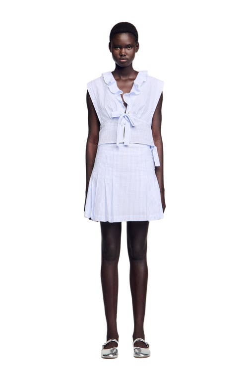Sandro Short Striped Skirt In Ciel/blanc