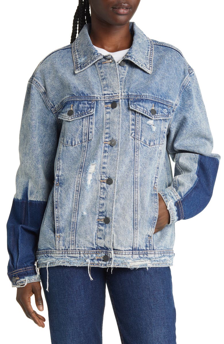 HIDDEN JEANS Colorblock Destroyed Denim Trucker Jacket, Alternate, color, 