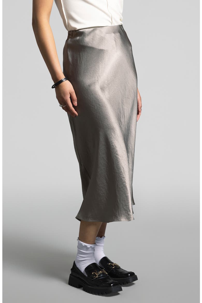 Emory Crinkled Satin Midi Skirt, Alternate, color, SMOKEY OLIVE