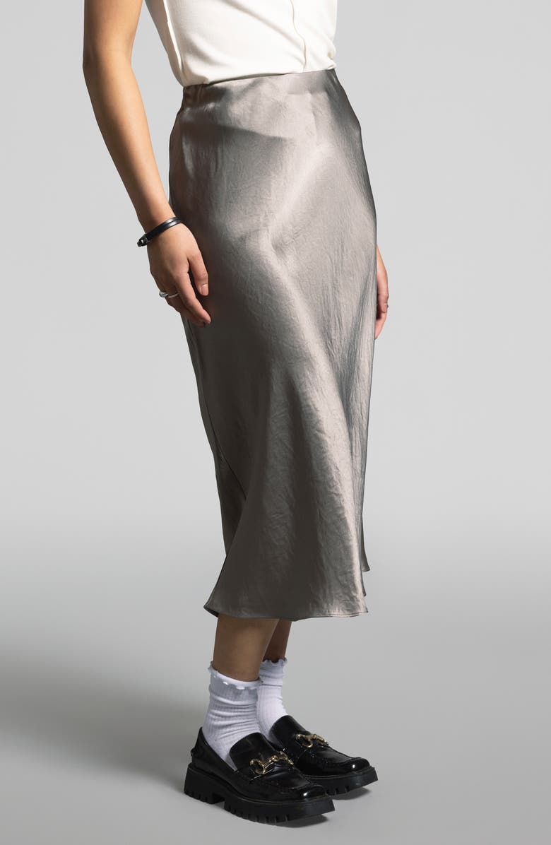 WEEKEND LOS ANGELES Emory Crinkled Satin Midi Skirt, Alternate, color, Smokey Olive