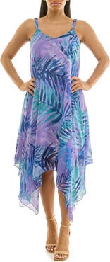 Nina Leonard Patterned Handkerchief Hem Dress