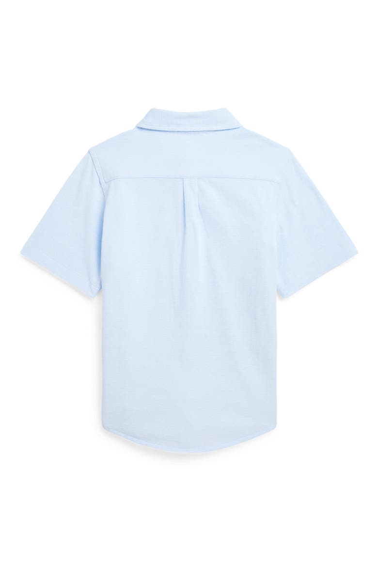 Kids' Short Sleeve Cotton Piqué Button-Down Shirt, Alternate, color, BLUE