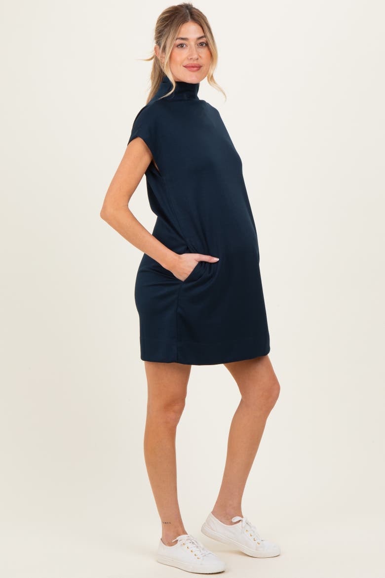 Mock Neck Mini Dress, Alternate, color, Navy Blue