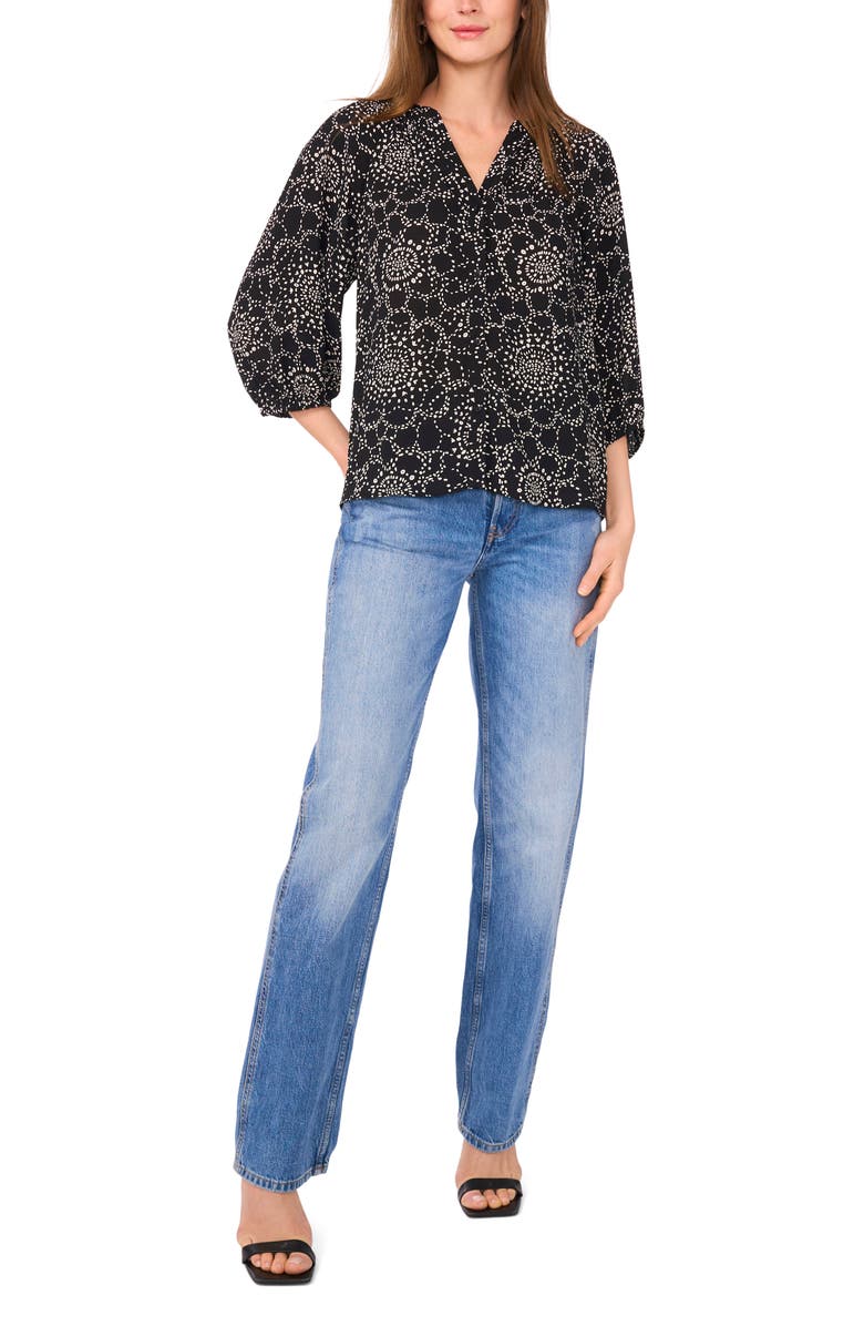 Vince Camuto V-Neck Puff Sleeve Top, Alternate, color, Rich Black