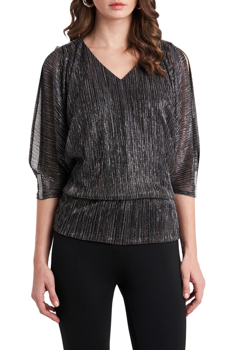 V-Neck Cold Shoulder Top, Main, color, BLACK/GOLD
