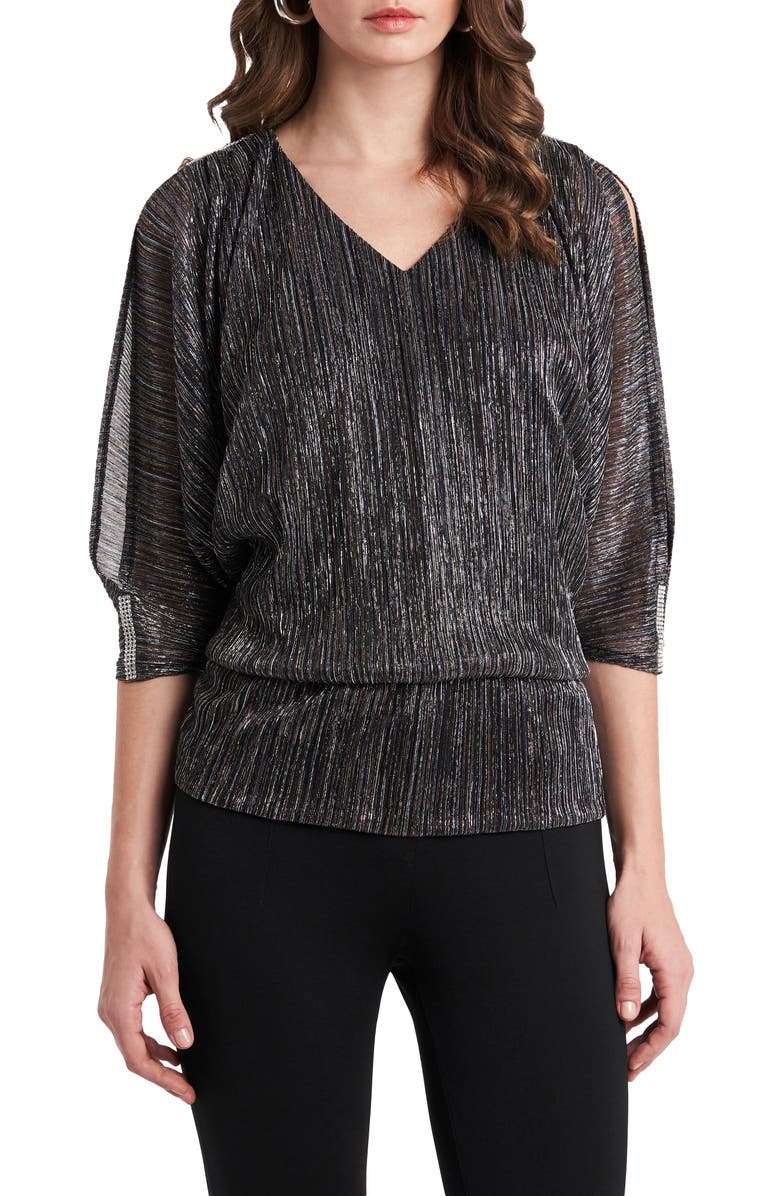 Chaus V-Neck Cold Shoulder Top, Main, color, Black/Gold