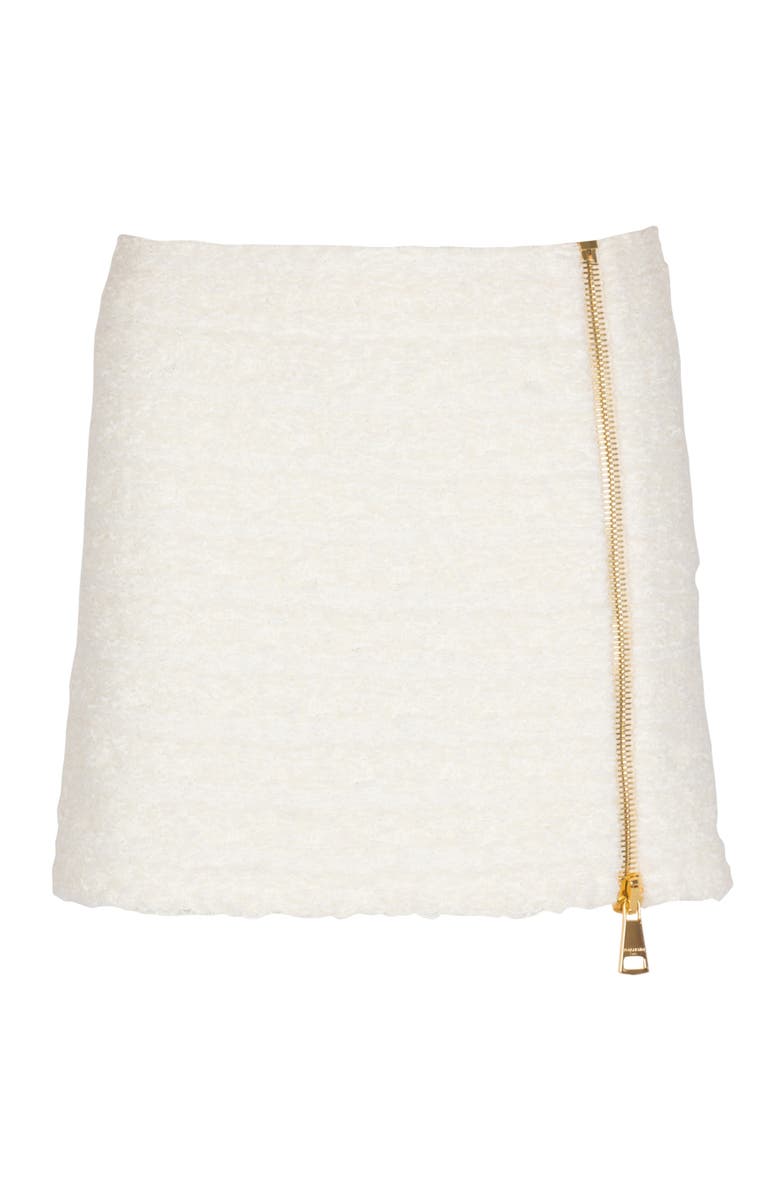 Balmain Short Zipped Tweed Skirt, Alternate, color, White