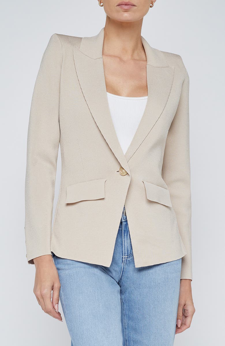 L'AGENCE Chamberlain Knit Blazer, Main, color, Ivory/ Gold
