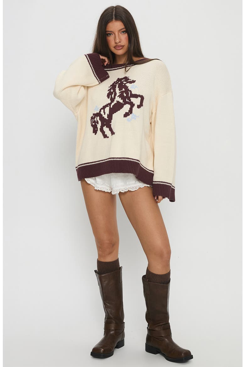 Rhianonn Horse Graphic Cotton Blend Sweater, Alternate, color, CREAM / BROWN