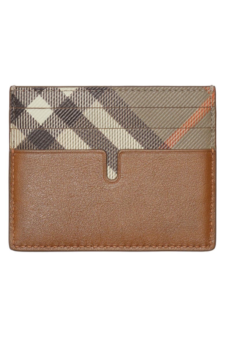 Tall Sandon Check Print Leather Card Case, Alternate, color, FINCH BROWN/ HAZEL