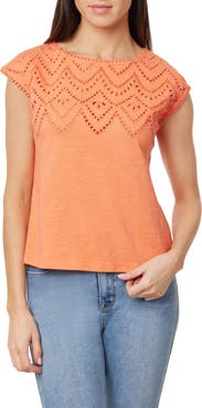 CURVE APPEAL Eyelet Embroidered T-Shirt