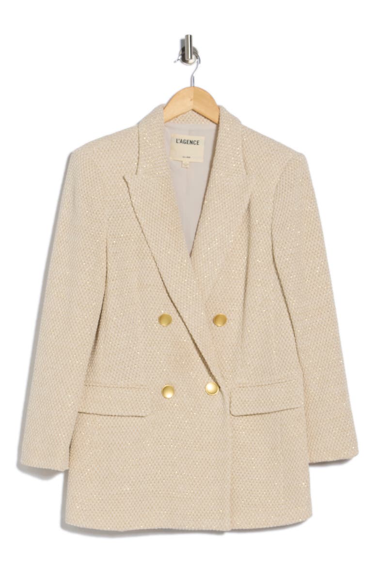Riva Double Breasted Knit Blazer, Alternate, color, WHITE/IVORY/GOLD