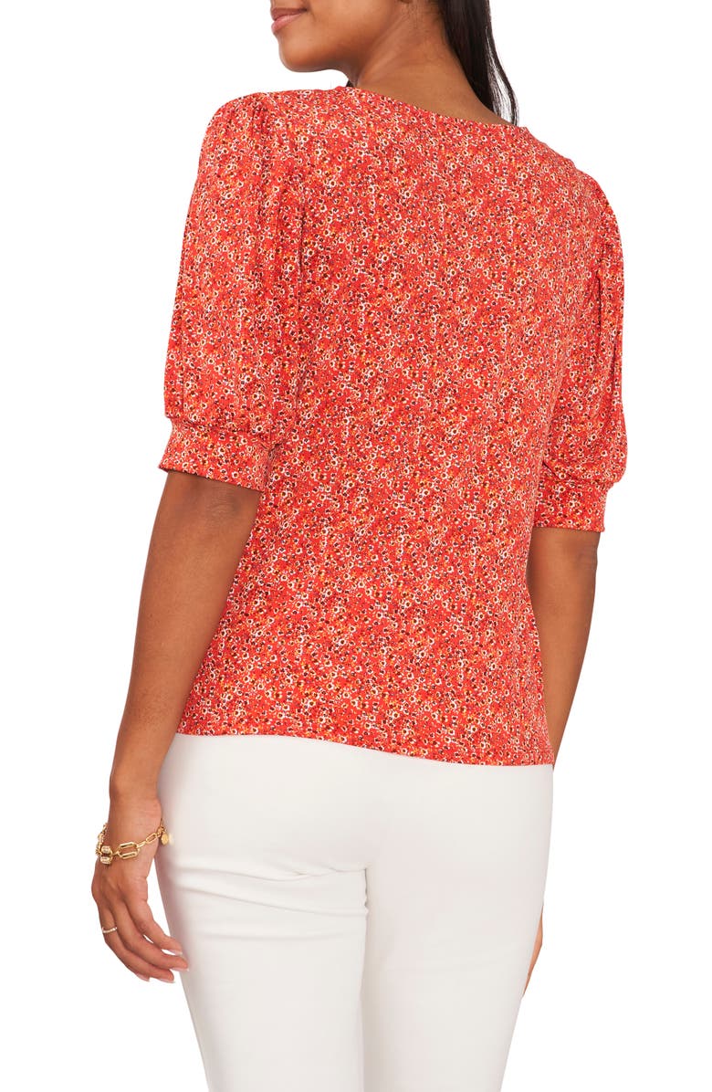 Chaus Floral Puff Sleeve Jersey Blouse, Alternate, color, Red
