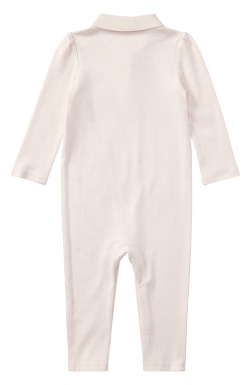 Ralph Lauren Solid Cotton Interlock Polo Romper In Pink