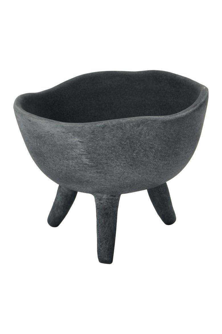 Boho Terracotta Footed Bowl, Slate Grey, Main, color, Black
