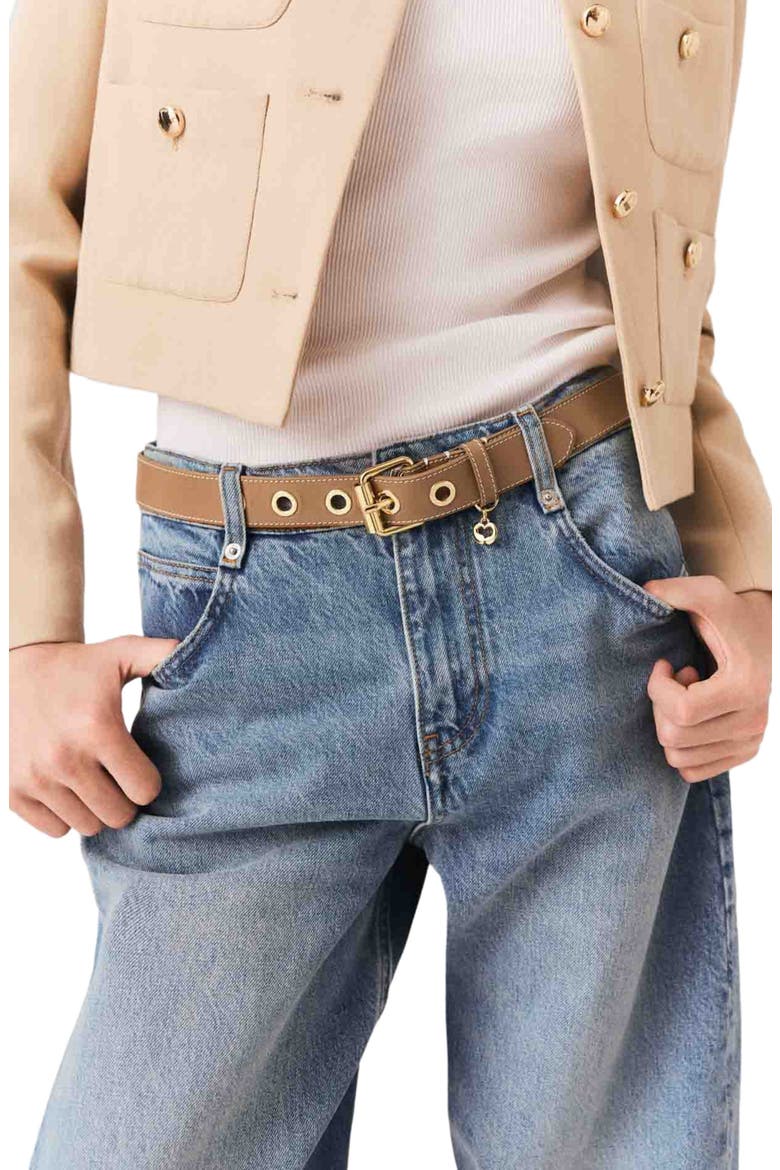 Leather belt with eyelets, Alternate, color, Moka
