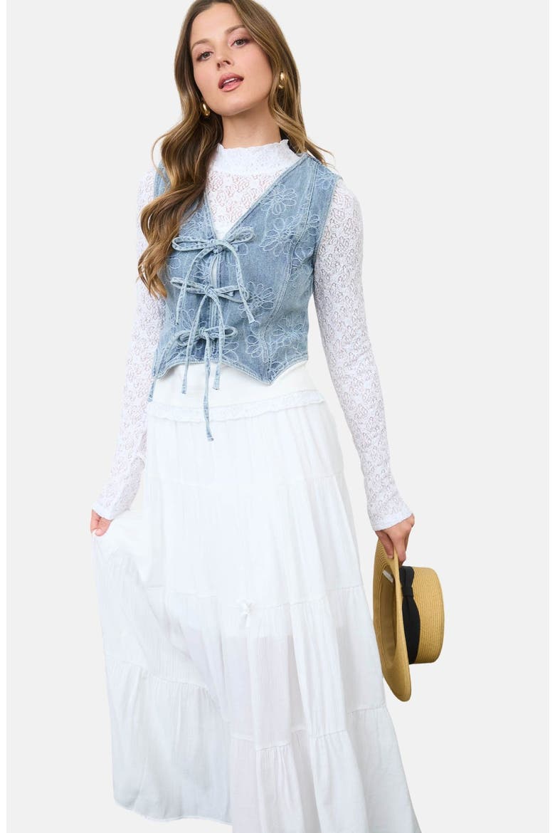 Floral Front Tie Vest, Alternate, color, DENIM