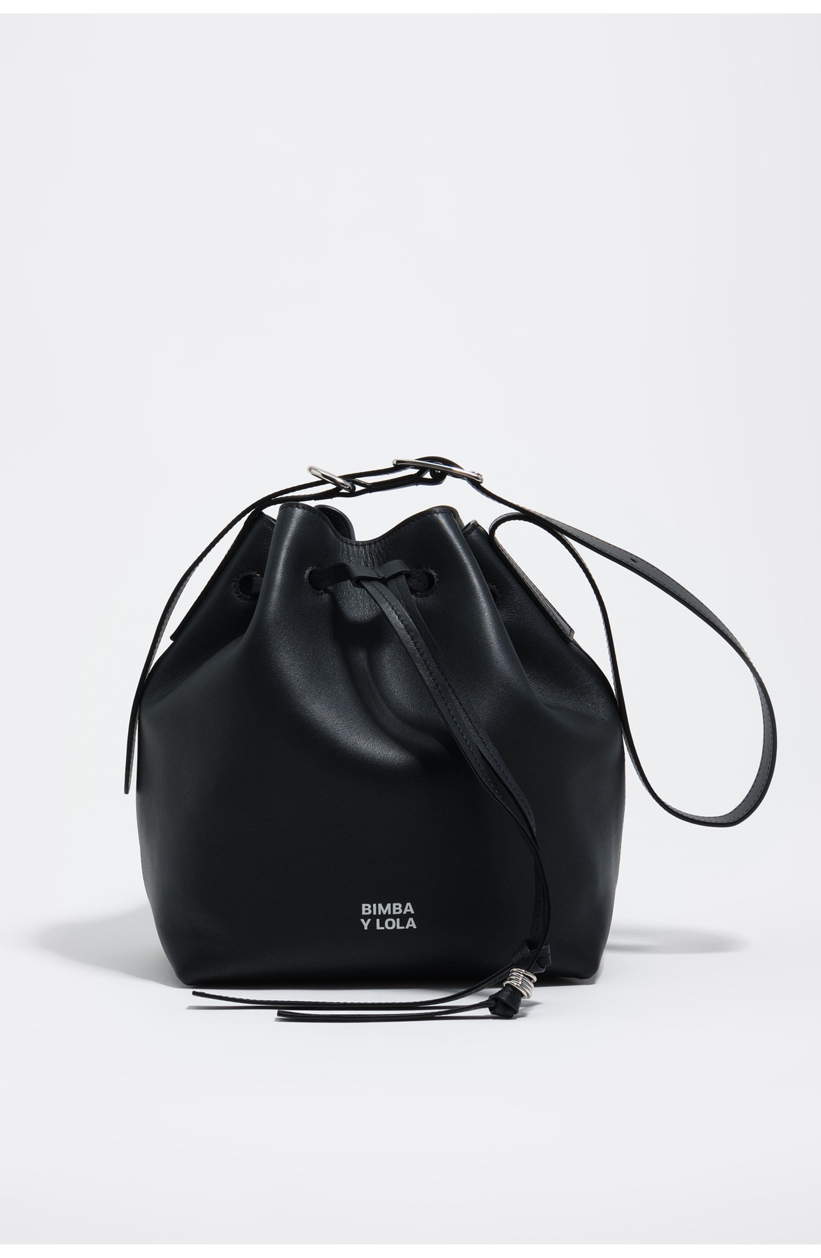 Bimba y Lola Large leather Carlino bucket bag, Main, color, Dark Anthracite