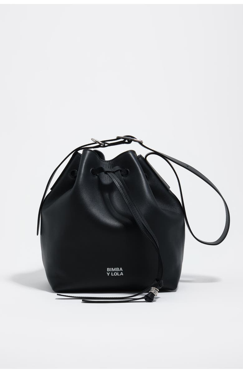 Bimba y Lola Large leather Carlino bucket bag, Main, color, Dark Anthracite