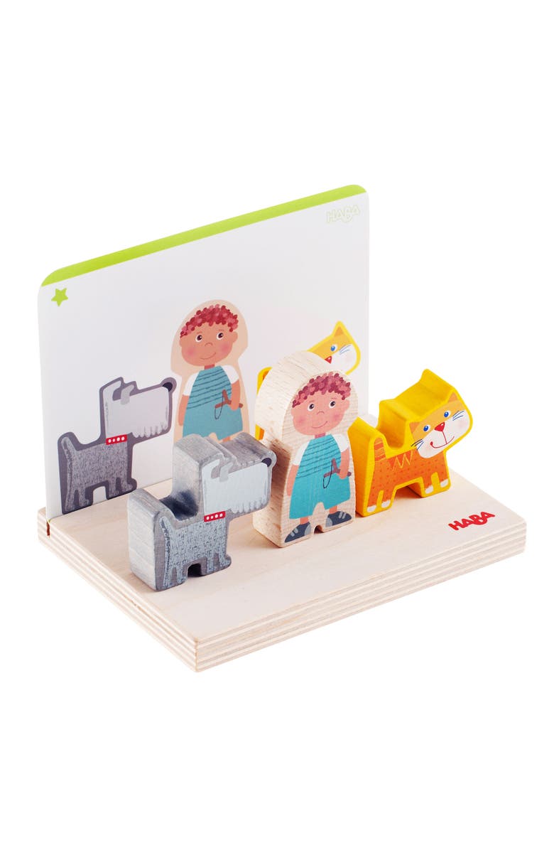 HABA Wooden Stacking Toy for Toddlers, On the Farm Educational STEM Blocks for 2+ Year Old, Montessori Learning Toys with 5 Template Cards, Main, color, Multi