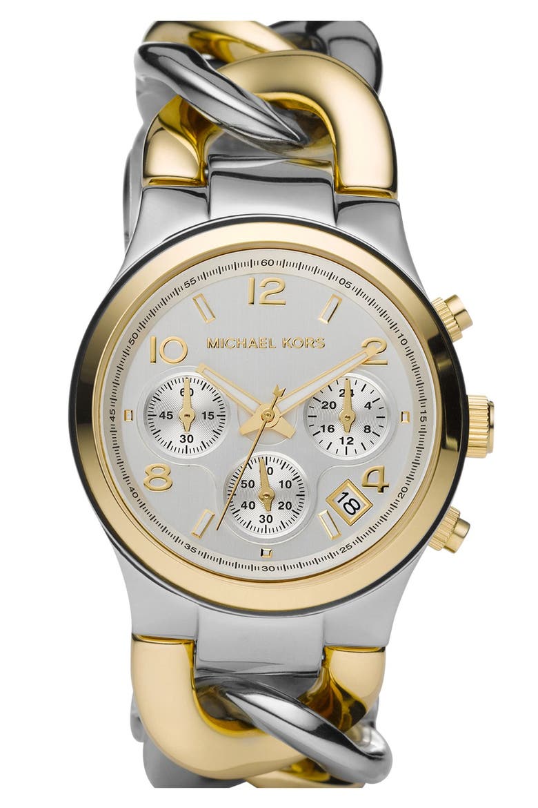 Michael Kors Chain Bracelet Chronograph Watch, 38mm, Main, color, SILVER/ GOLD