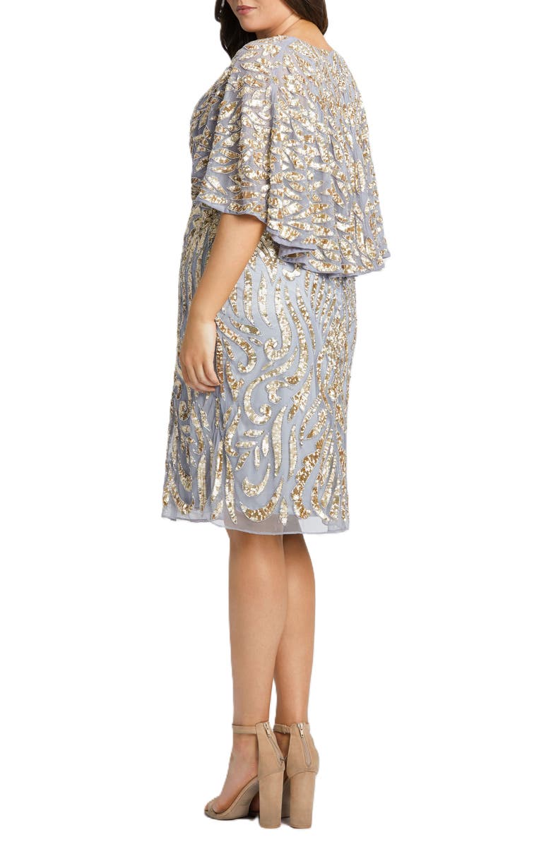 Mac Duggal Embellished Cape Sleeve Cocktail Dress, Alternate, color, Platinum Gold