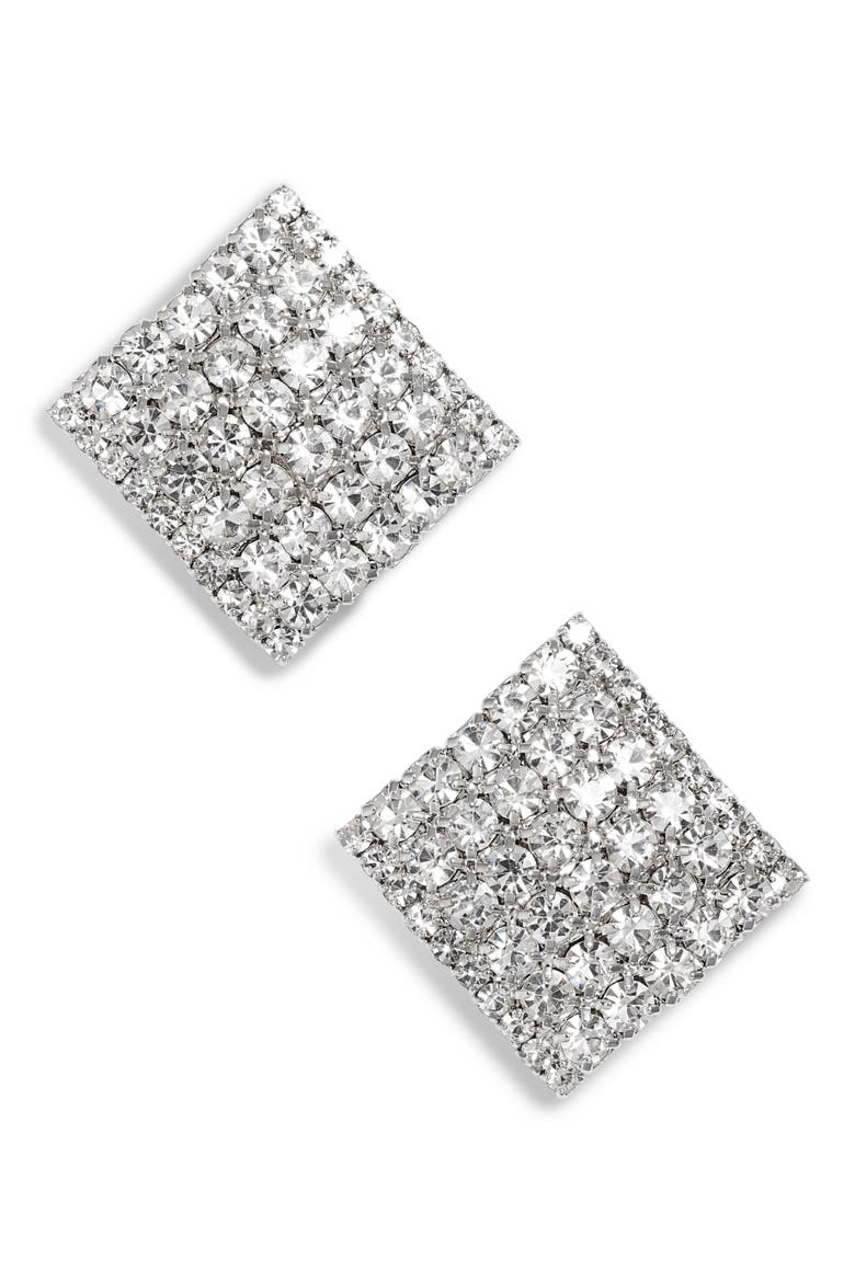 Multi Crystal Square Earrings, Main, color, CRYSTAL/ SILVER