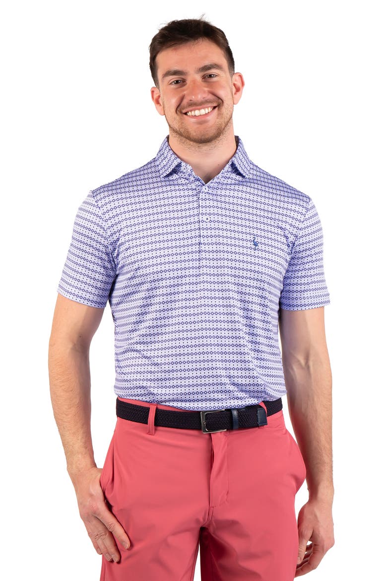 Geometric Stars Print Performance Polo, Alternate, color, NAVY