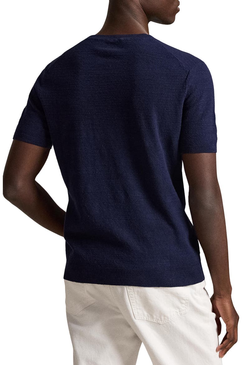 Cotton & Linen Piqué Short Sleeve Sweater, Alternate, color, BRIGHT NAVY