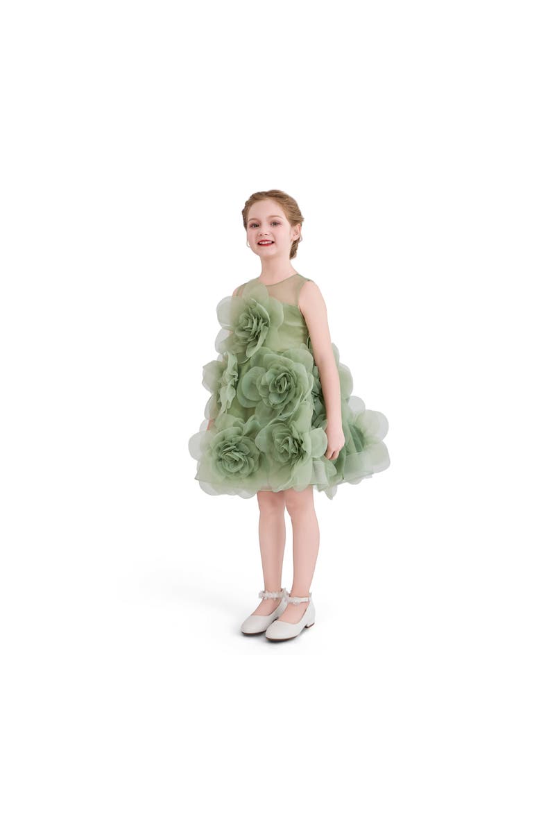 Tulleen Floral Blooming Flowers Dress, Alternate, color, Green