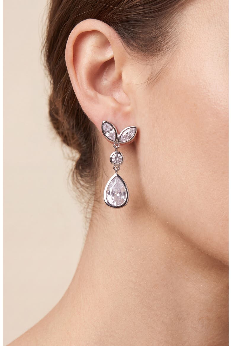 Crystal Leaf-Inspired Drop Earrings, Alternate, color, Silver