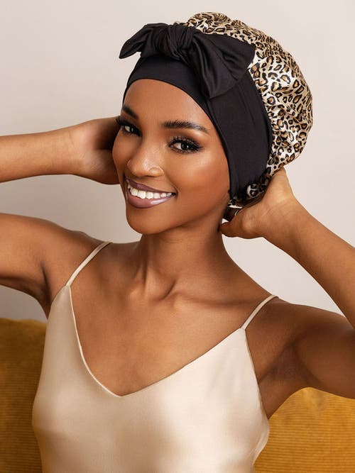 Silksilky Pure Silk Bowknot Tie Bonnet In Brown