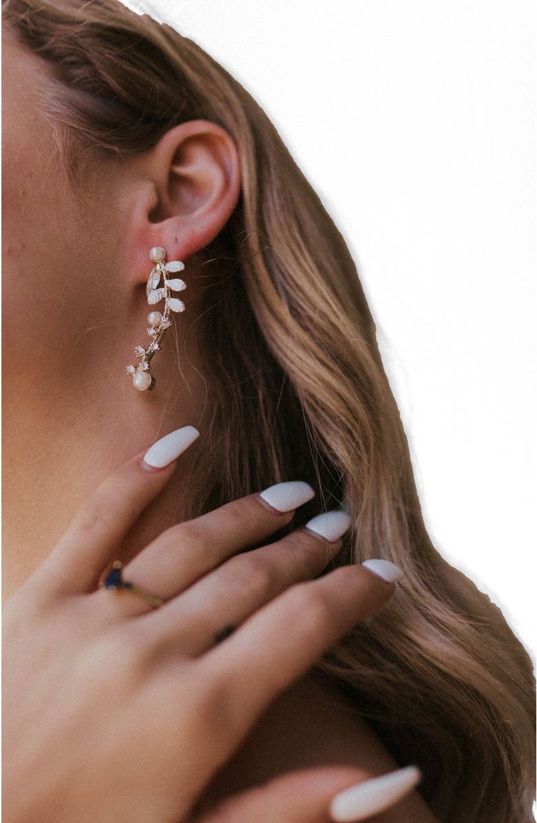 Untamed Petals Danica Pearl and Crystal Drop Earrings, Alternate, color, Gold