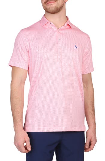 Tailorbyrd Mini Geo Print Performance Polo In Coral