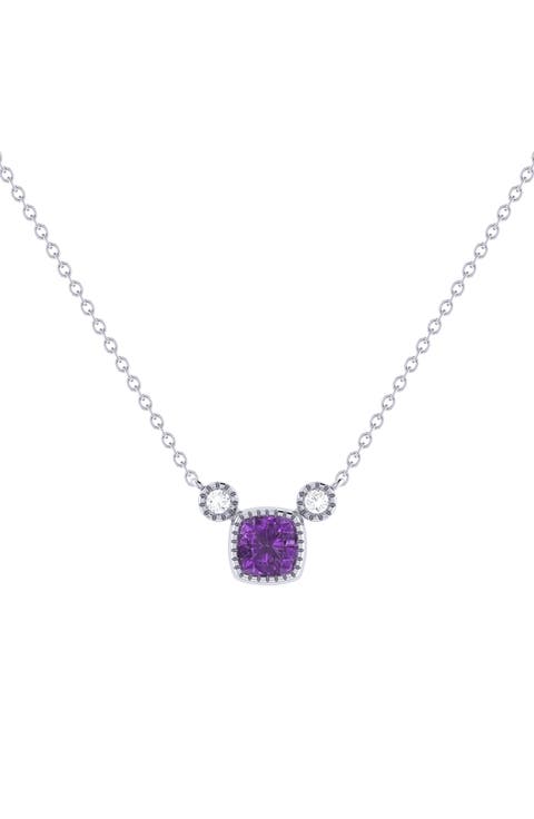 Cushion Cut Amethyst & Diamond Pendant Necklace