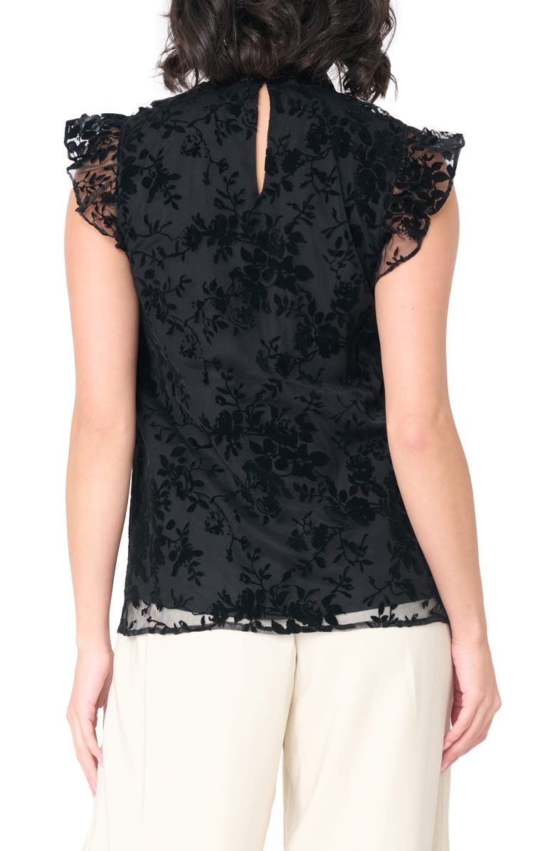 GIBSONLOOK Flocked Flutter Sleeve Top, Alternate, color, Black
