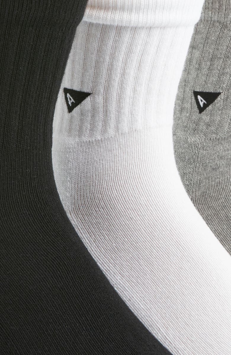 ARVIN GOODS Assorted 3-Pack Quarter Crew Socks, Alternate, color, Black/ White/ Grey