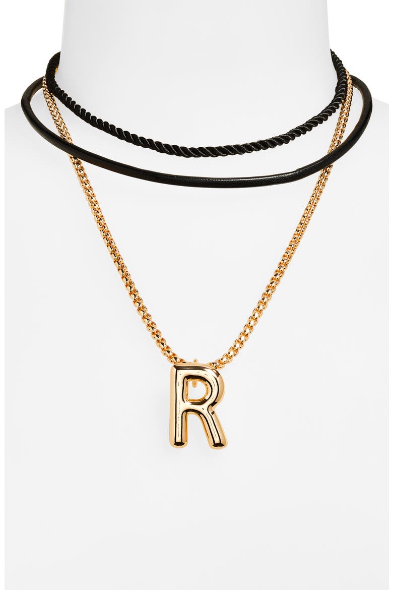 Set of 3 Interchangeable Initial Pendant Necklaces, Alternate, color, R- BLACK- GOLD
