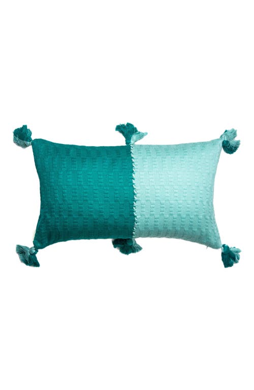 Archive New York Antigua Colorblocked Handwoven Cotton Throw Pillow | 12x20 in Jade And Aqua  product