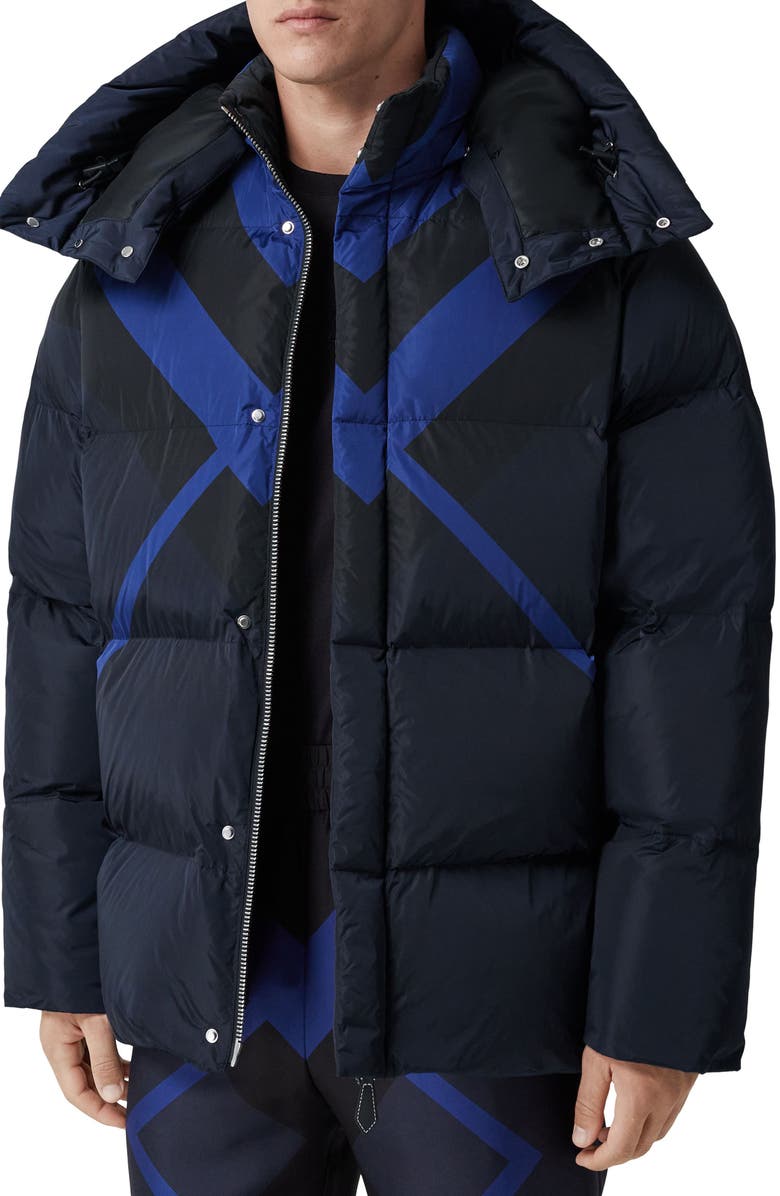 Burberry Larrick Chevron Check Quilted Down Puffer Jacket with Detachable Hood, Main, color, 