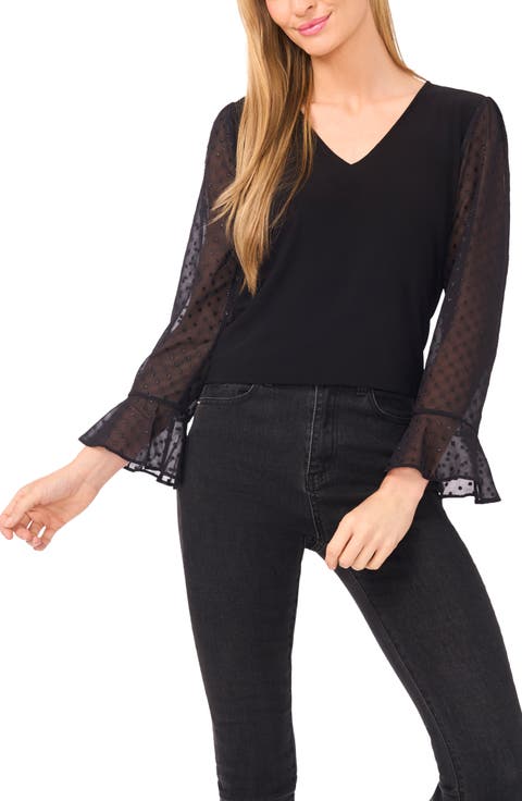 Metallic Dot Detail Mixed Media Crepe Top