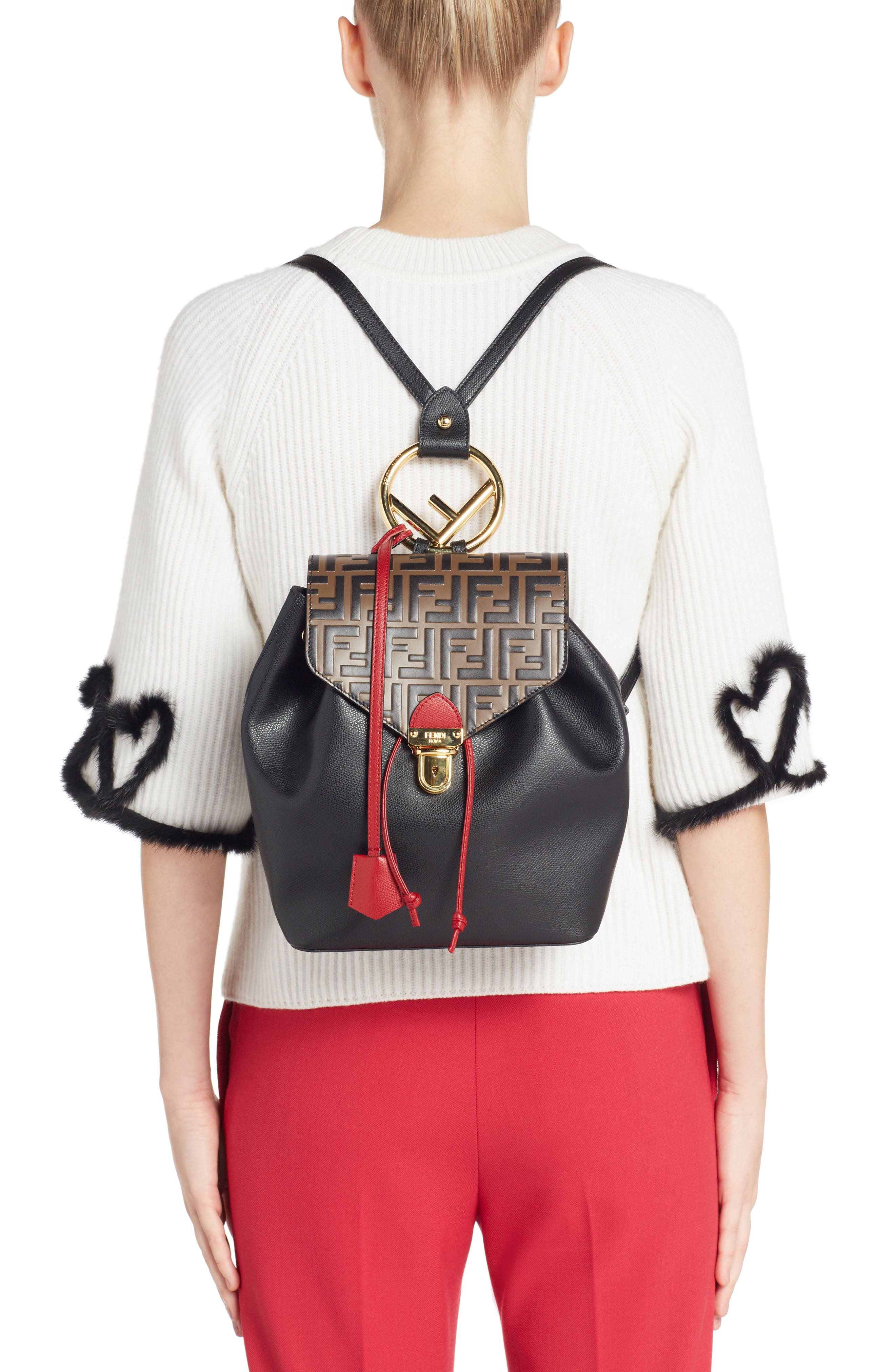 Fendi Cruise Bicolor Calfskin Leather Backpack, Alternate, color, 