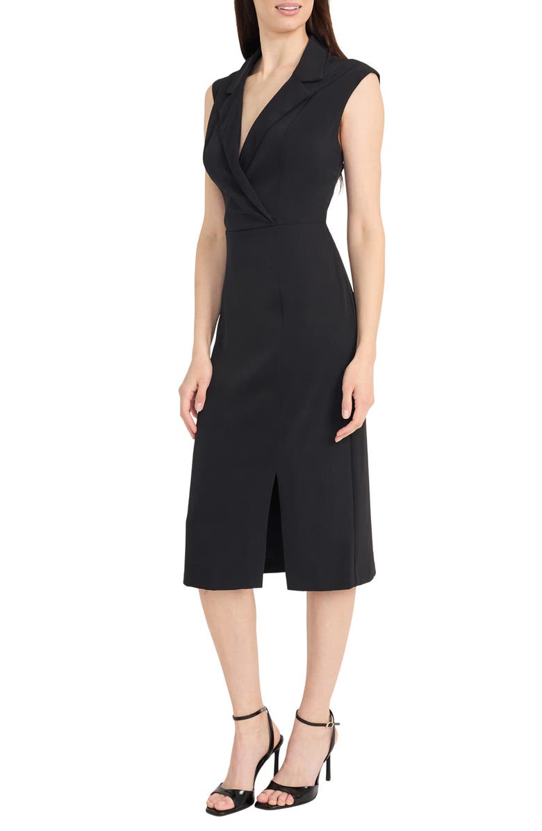 Maggy London Notch Collar Midi Dress, Alternate, color, Black